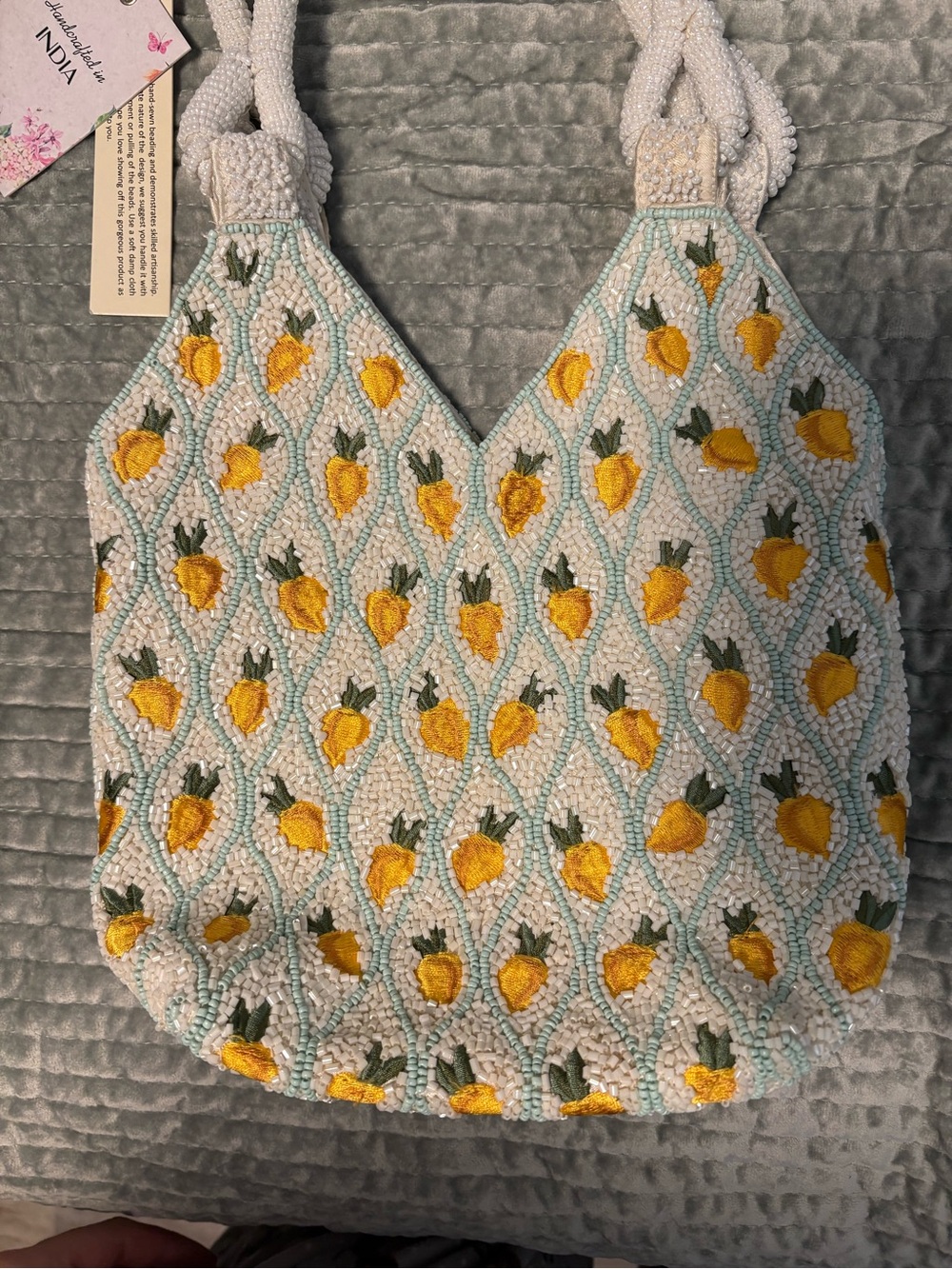 Famous Beaded Lemon bag from TJX- Yellow & White - Picture 2 of 4